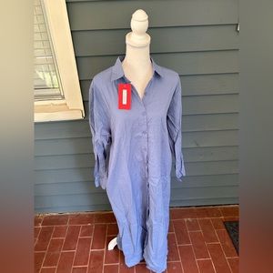 NWT Ladyful Women’s Casual Button Down Cotton Linen Long Shirt Dress Blue Sz M